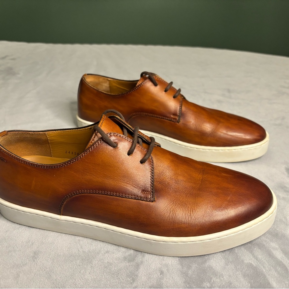 Magnanni Burnished Cognac Leather Derby Sneakers